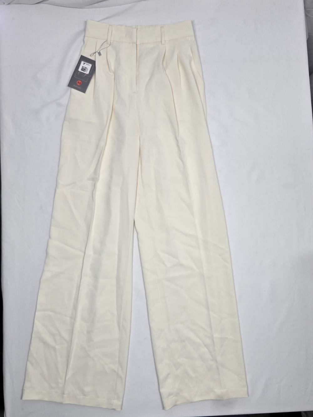 NWT Funyyzo Cream High Waisted Pleated Wide Leg Trousers Size XS Long